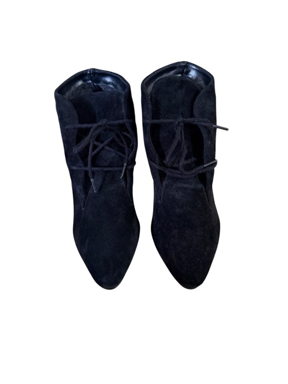 Vintage Endicott Johnson Black Suede Lace-Up Ankle Booties With Kitten Heel - Picture 3 of 7